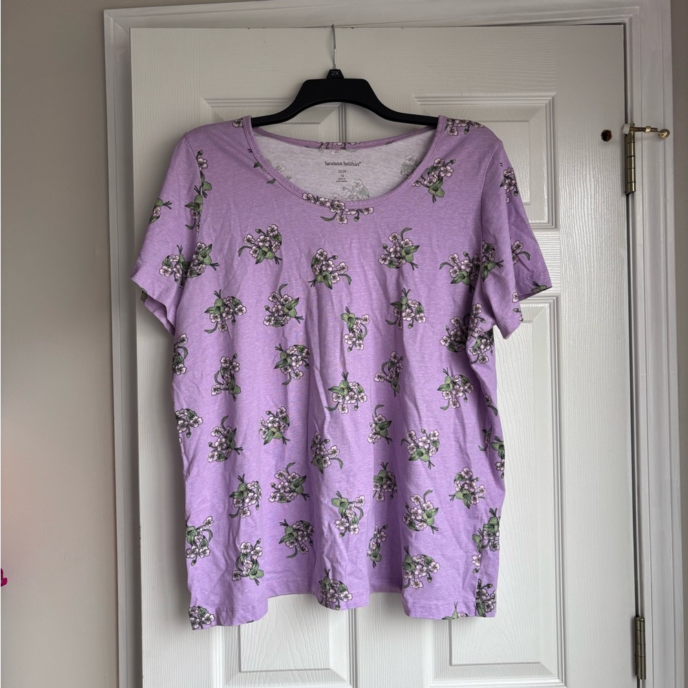 Woman Within Purple Floral Short Sleeve Tee